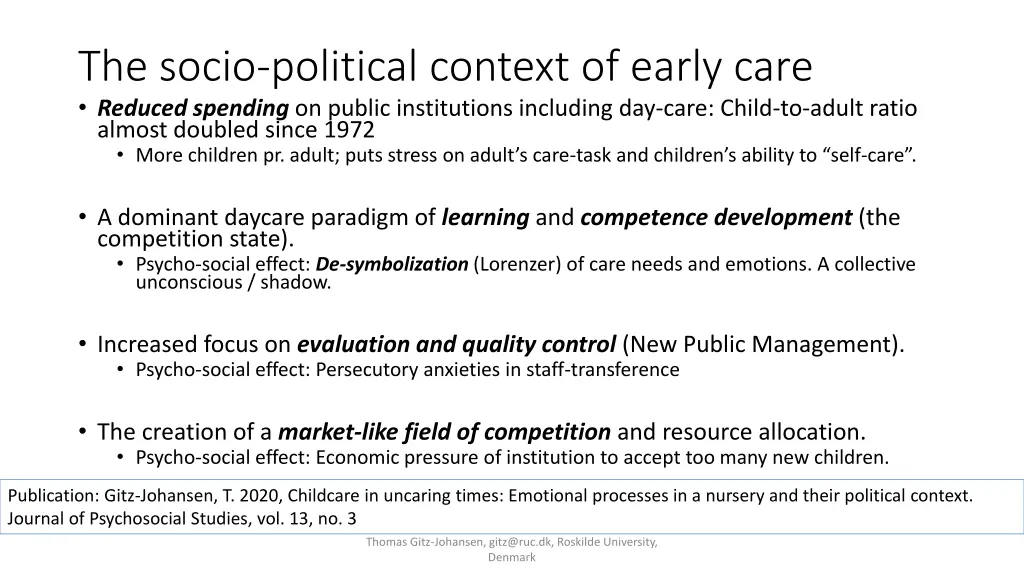 the socio political context of early care reduced