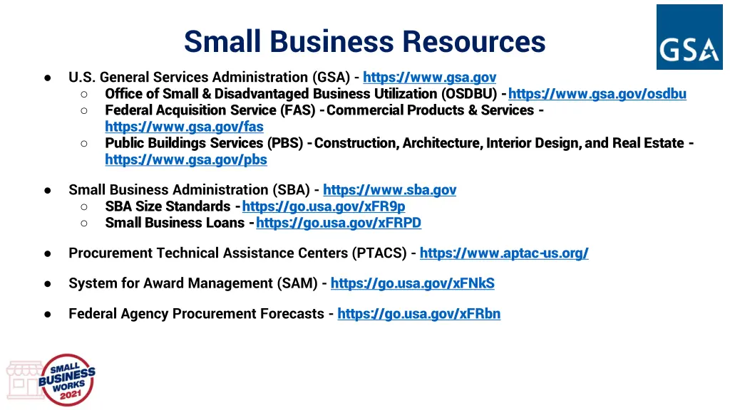 small business resources u s general services