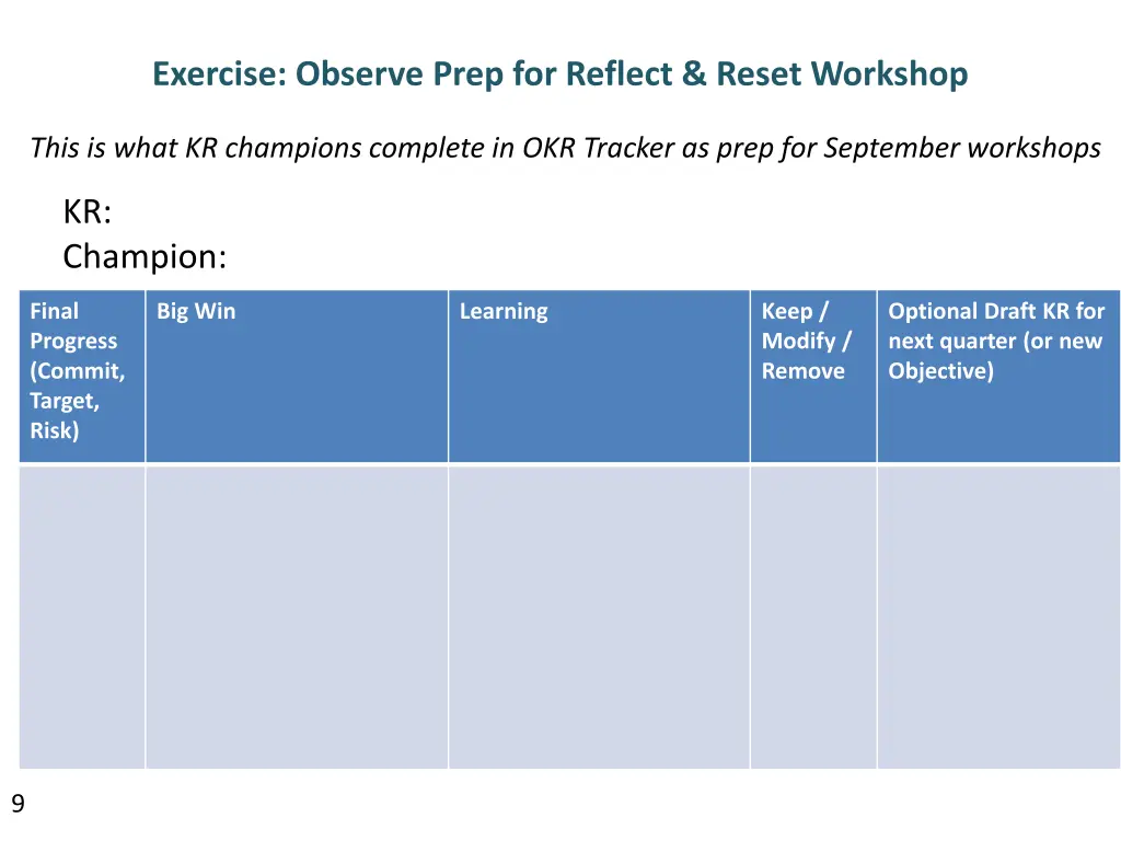 exercise observe prep for reflect reset workshop