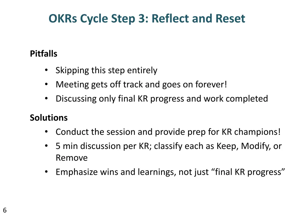 okrs cycle step 3 reflect and reset
