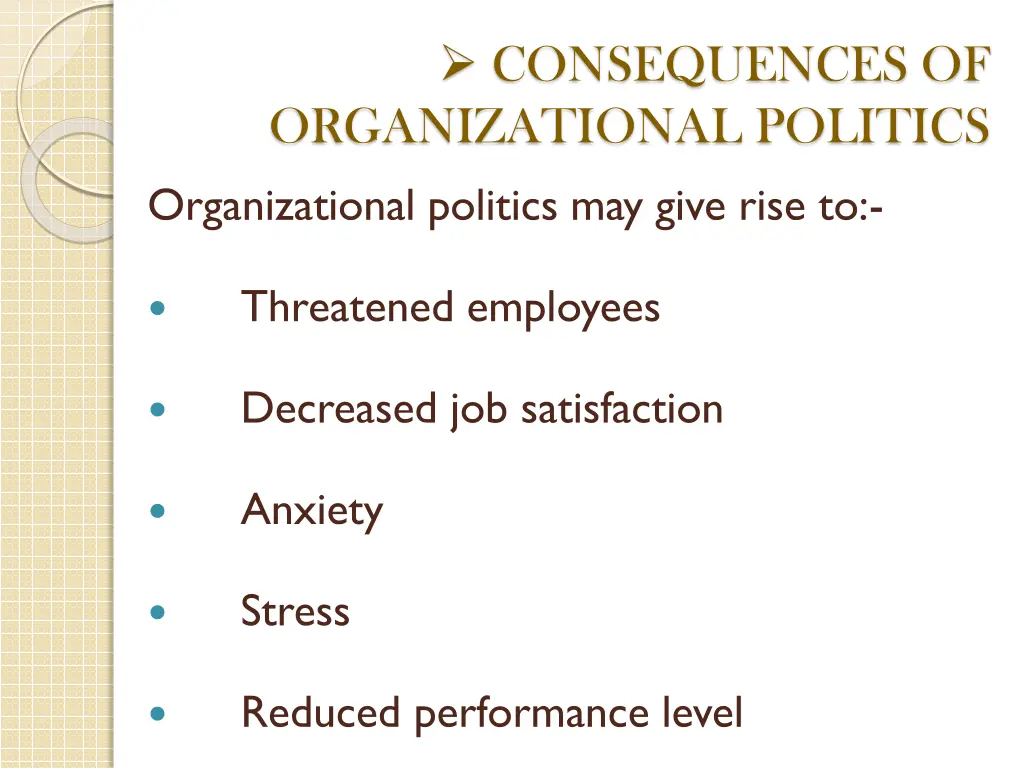 consequences of organizational politics