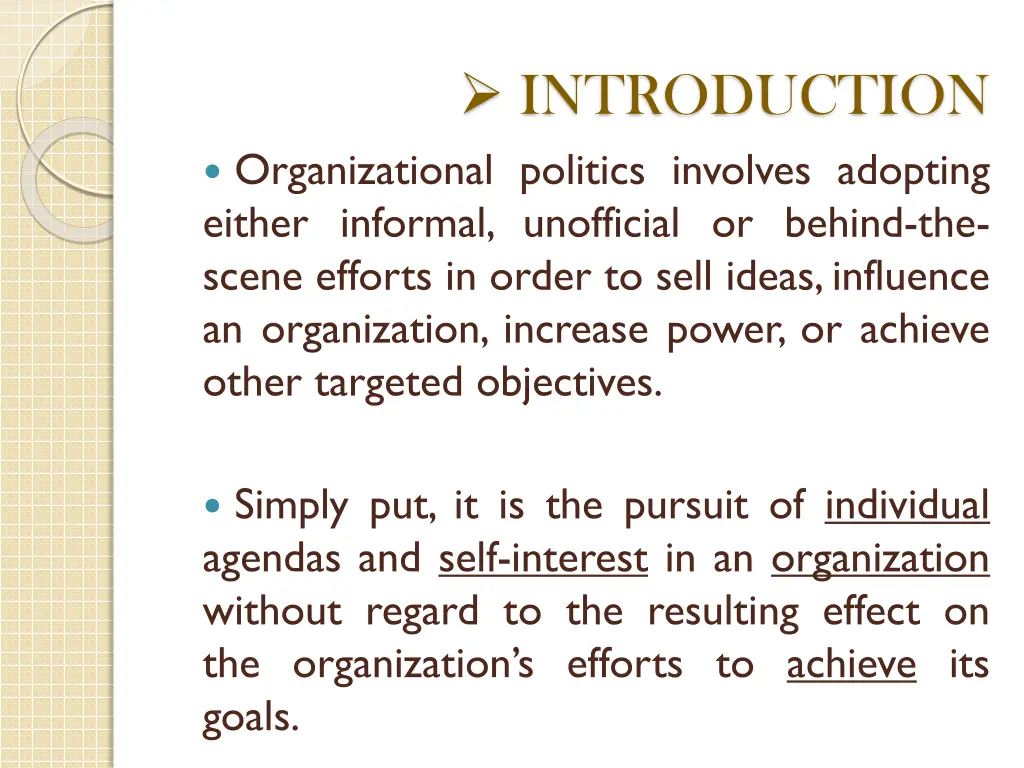 introduction organizational politics involves