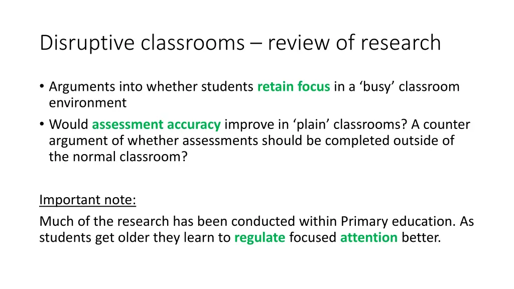 disruptive classrooms review of research