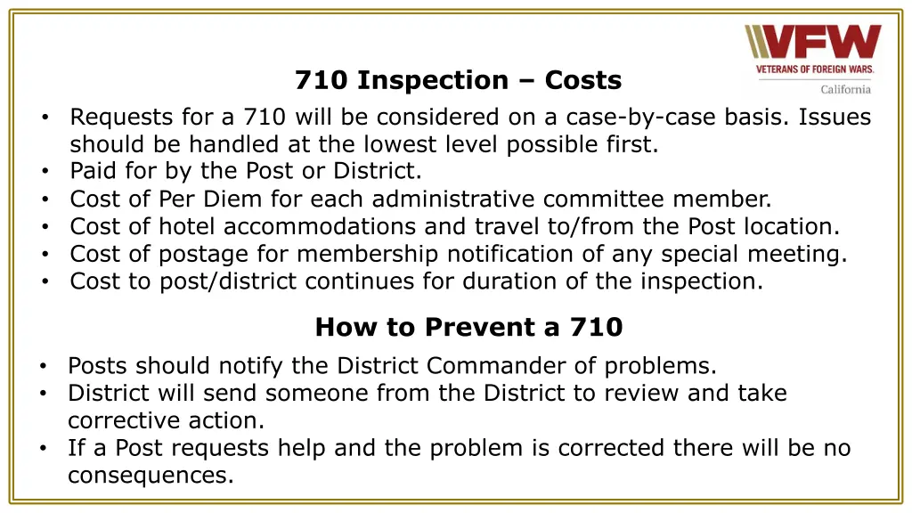 710 inspection costs