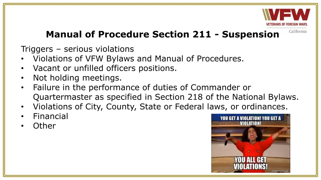 manual of procedure section 211 suspension