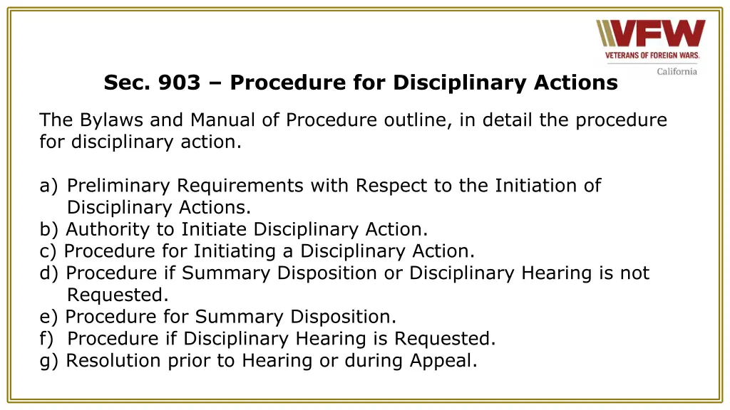 sec 903 procedure for disciplinary actions