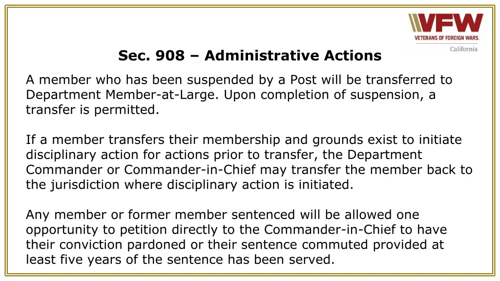 sec 908 administrative actions