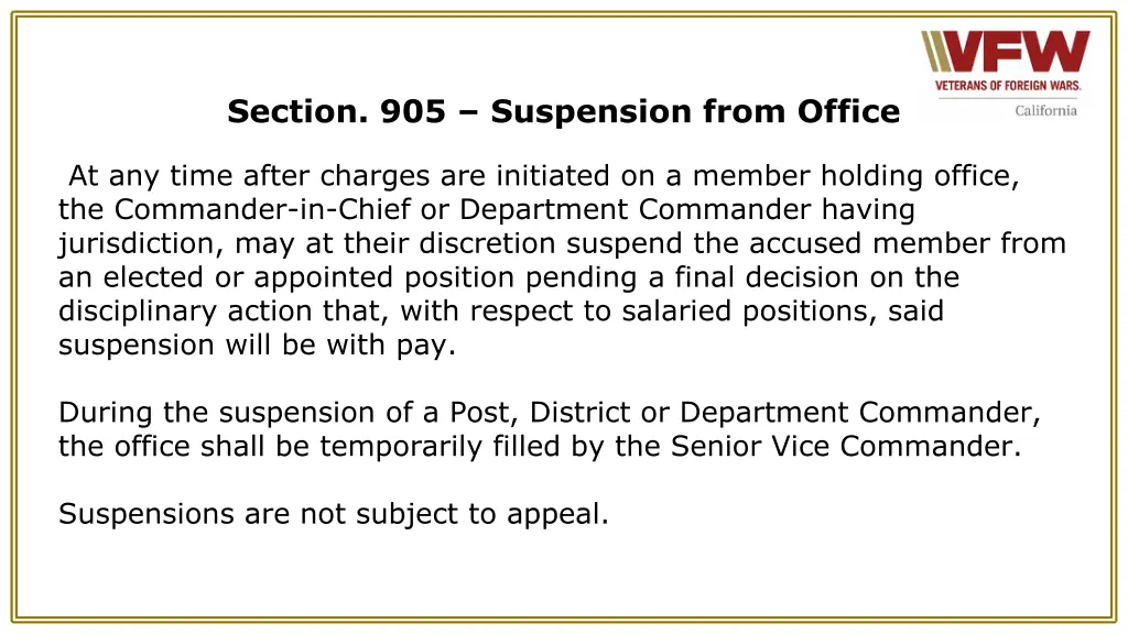 section 905 suspension from office