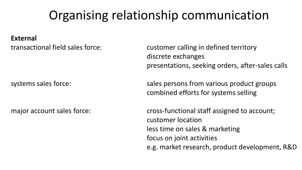 organising relationship communication