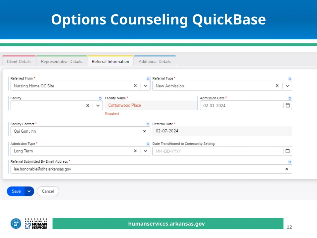 options counseling quickbase 9