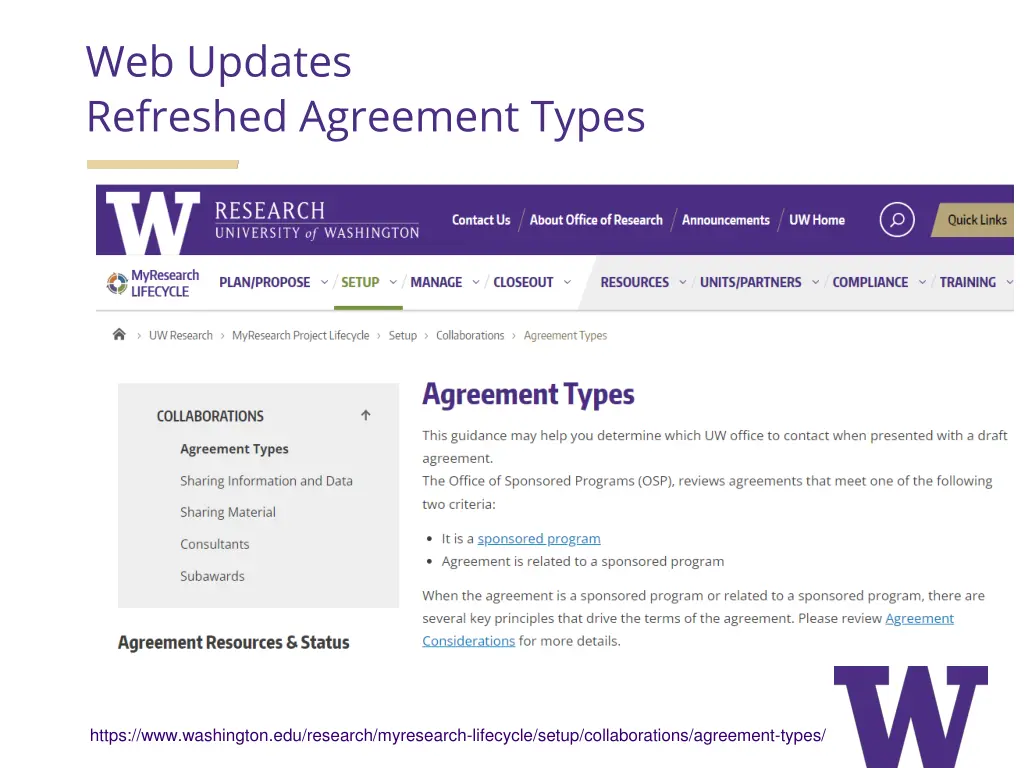 web updates refreshed agreement types