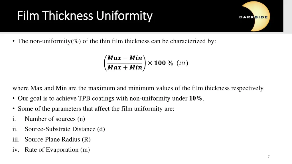 film thickness uniformity film thickness