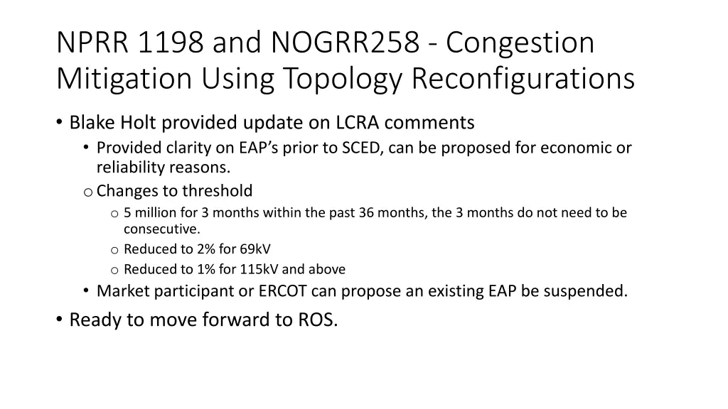 nprr 1198 and nogrr258 congestion mitigation