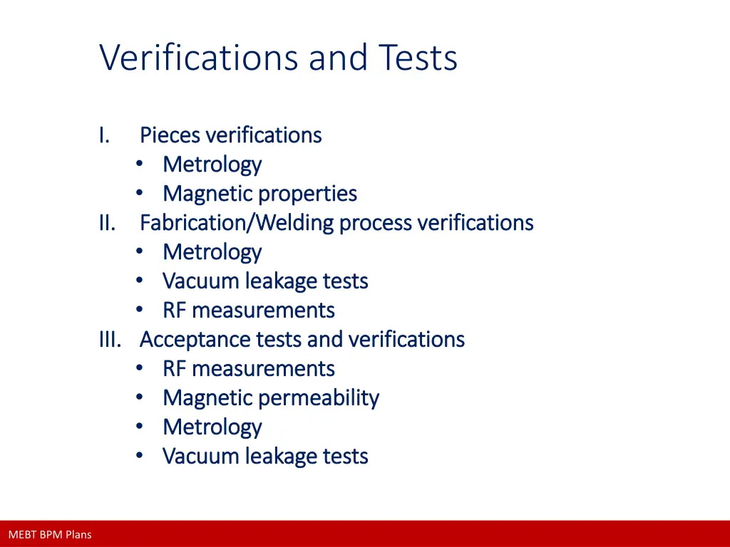 verifications and tests