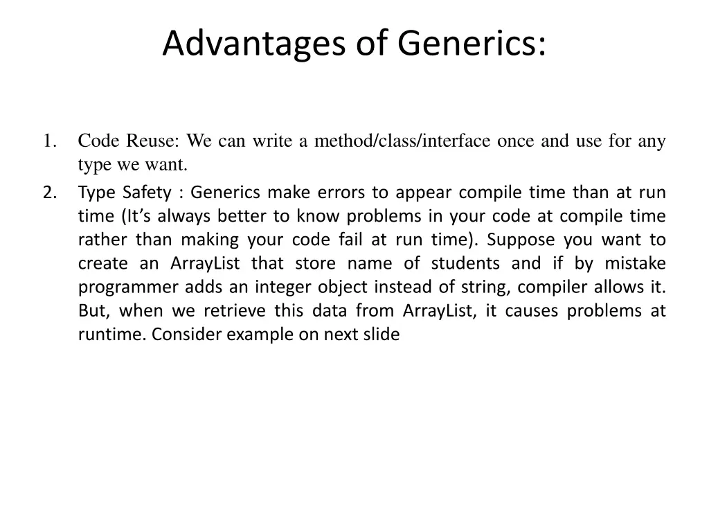 advantages of generics