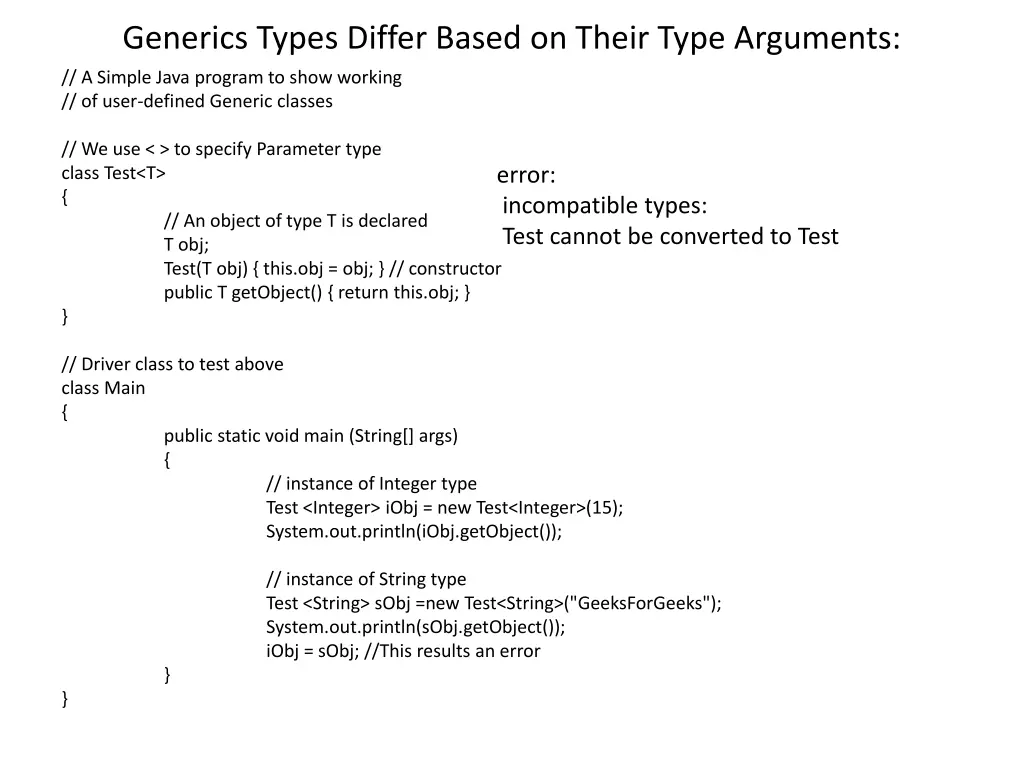 generics types differ based on their type