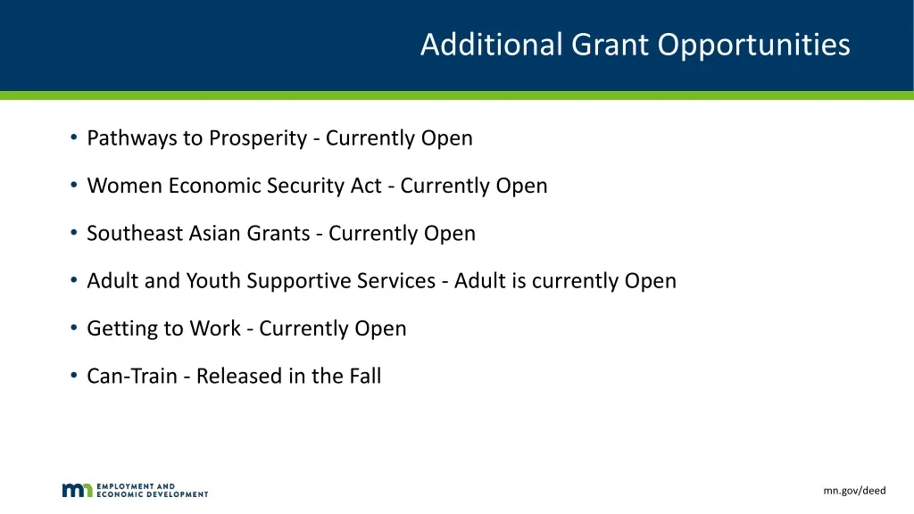 additional grant opportunities
