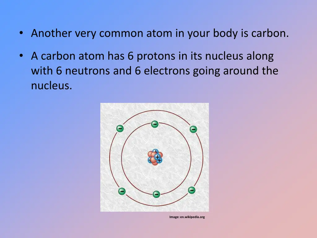 another very common atom in your body is carbon