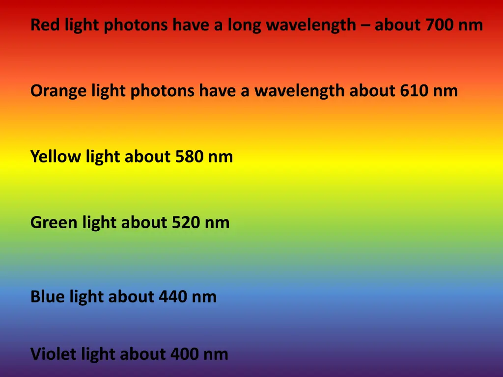 red light photons have a long wavelength about