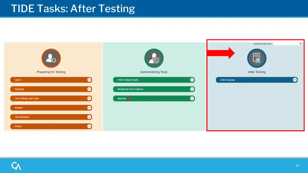 tide tasks after testing