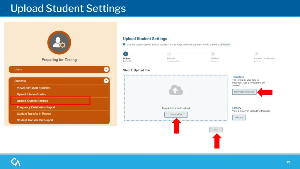 upload student settings