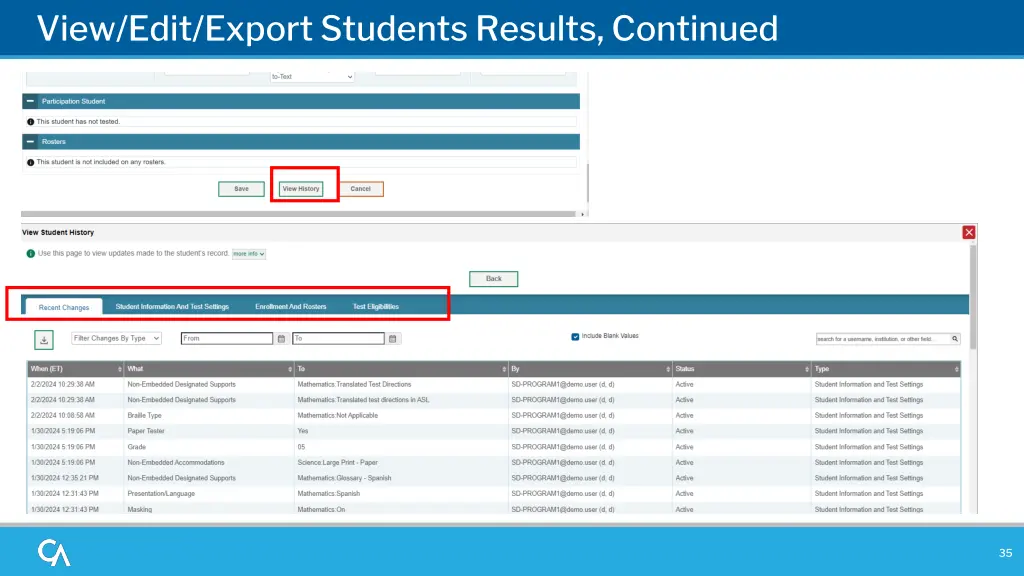 view edit export students results continued 1