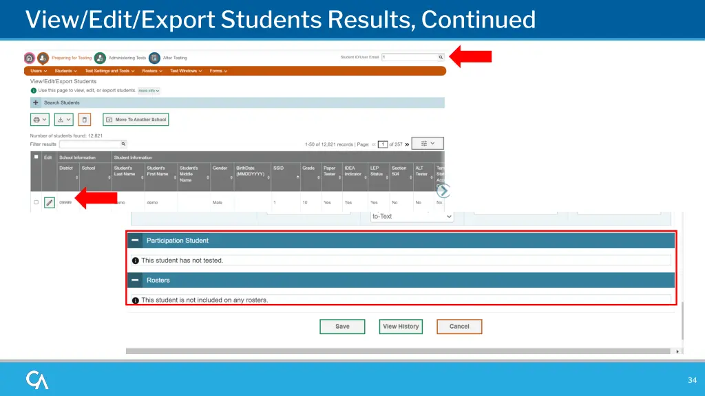 view edit export students results continued