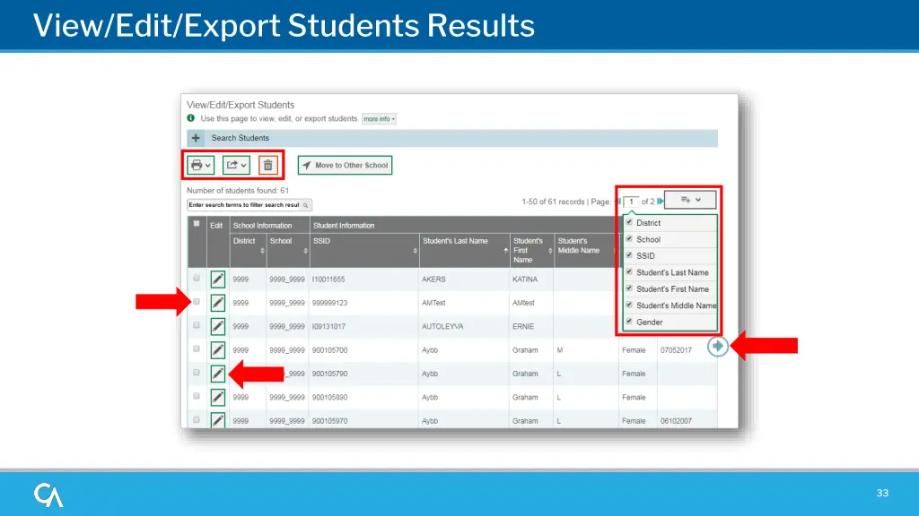 view edit export students results