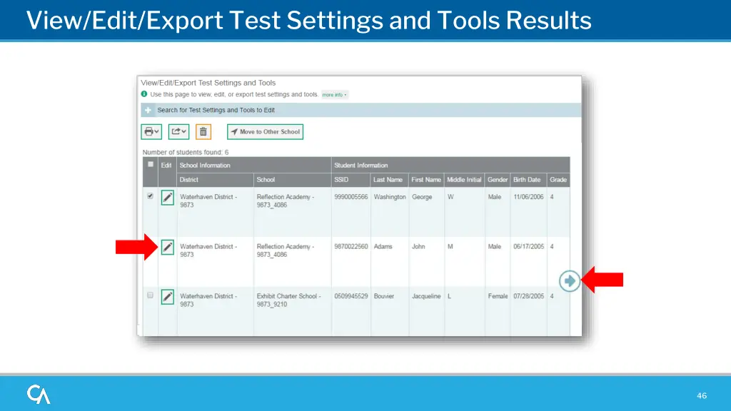 view edit export test settings and tools results
