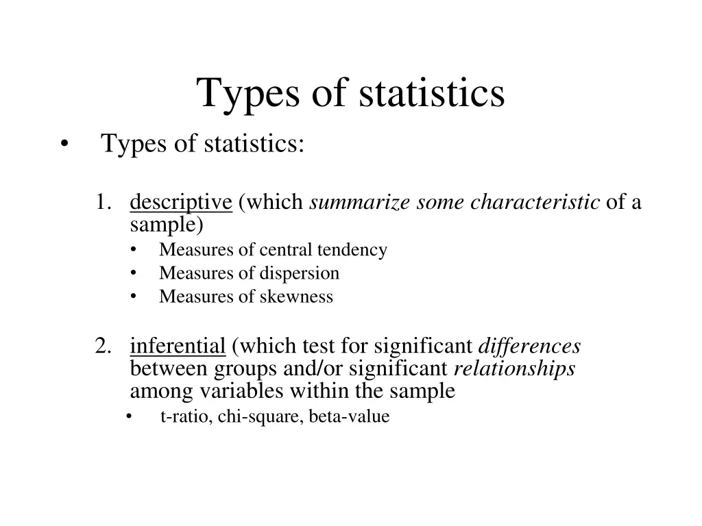 types of statistics types of statistics