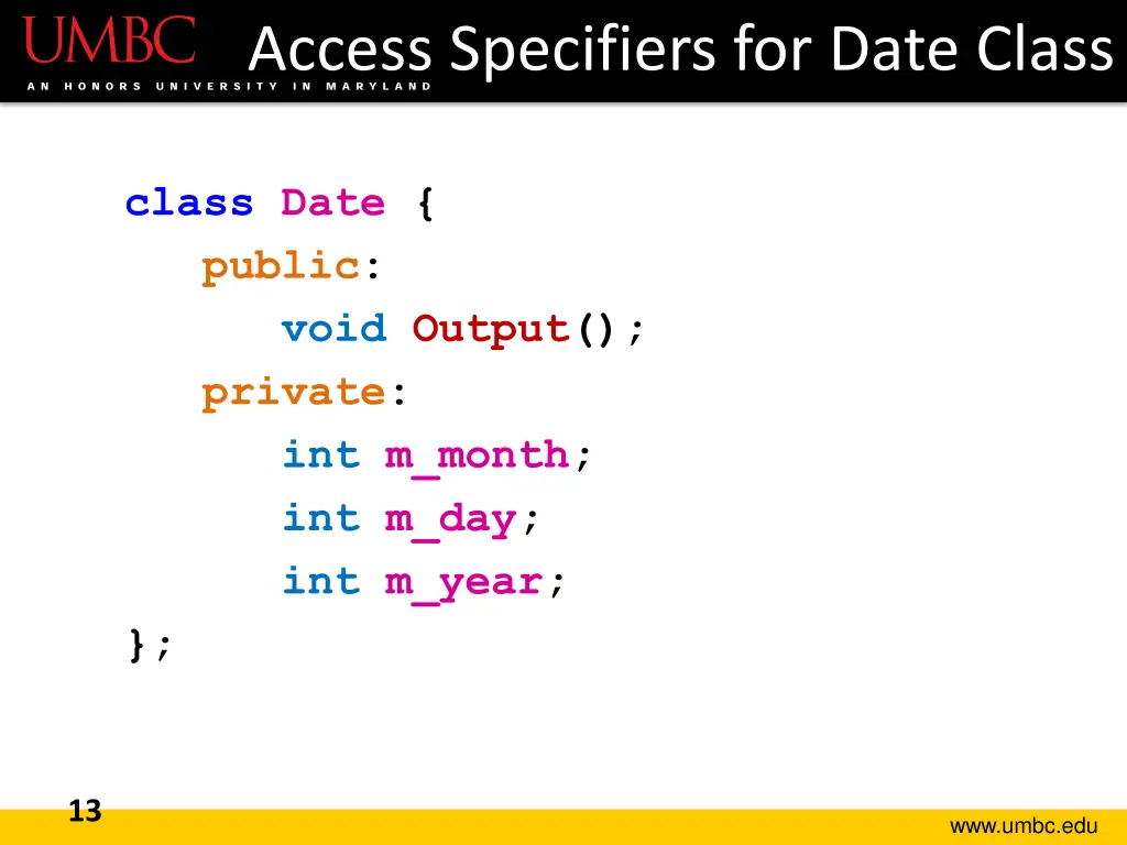 access specifiers for date class 1