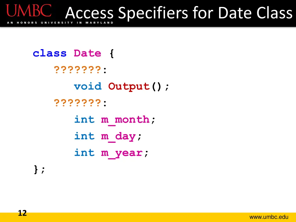 access specifiers for date class