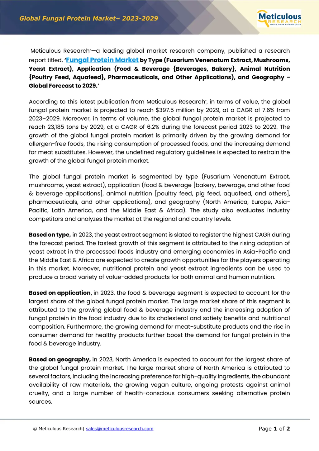 global fungal protein market 2023 2029