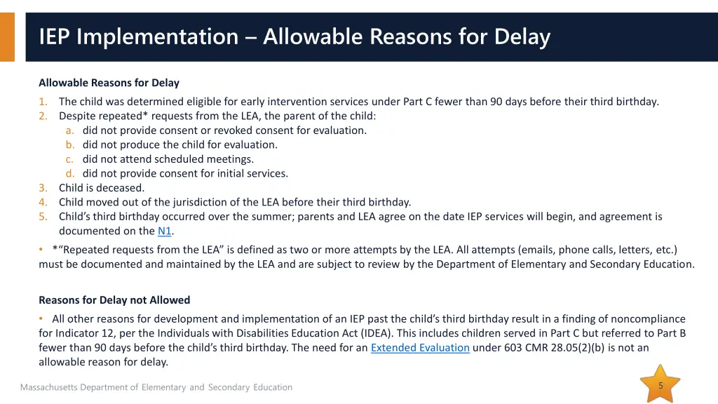 iep implementation allowable reasons for delay