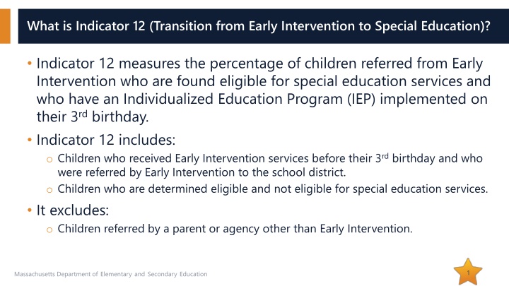 what is indicator 12 transition from early