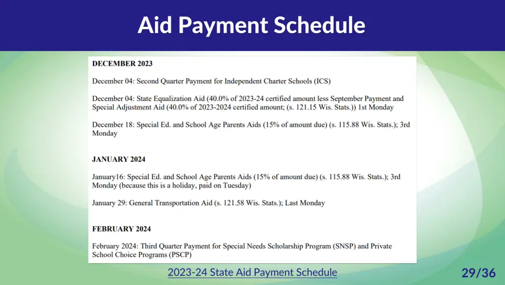 aid payment schedule