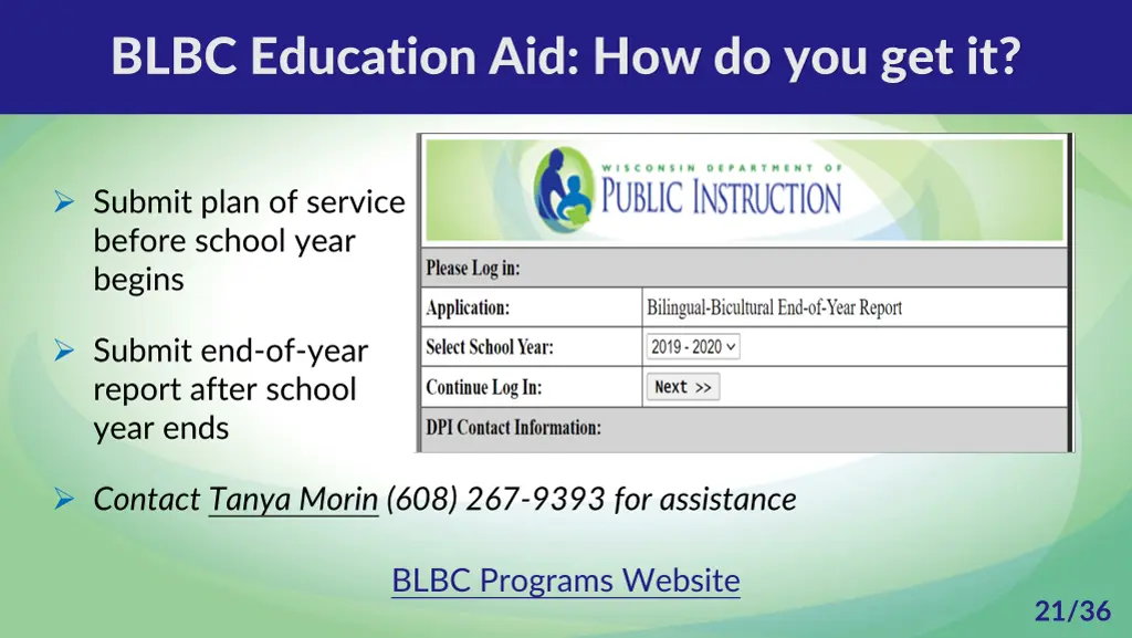 blbc education aid how do you get it