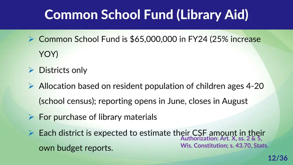 common school fund library aid