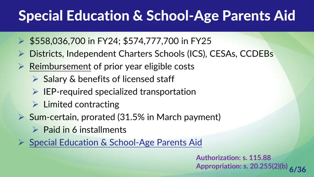 special education school age parents aid