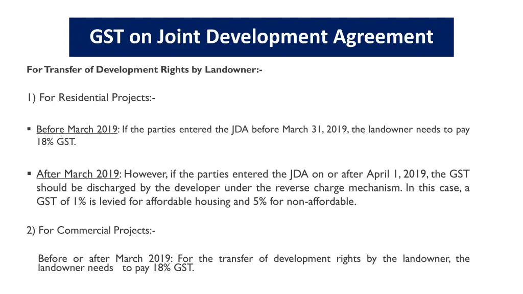 gst on joint development agreement