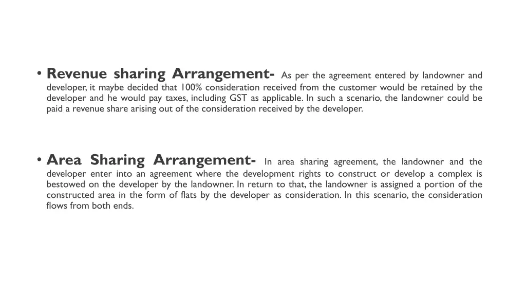 revenue sharing arrangement as per the agreement