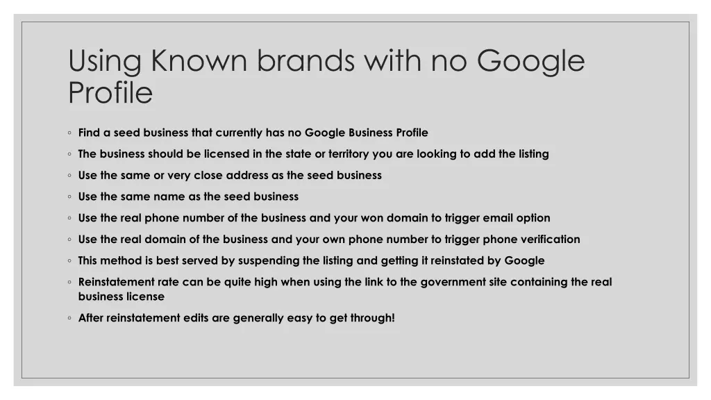 using known brands with no google profile