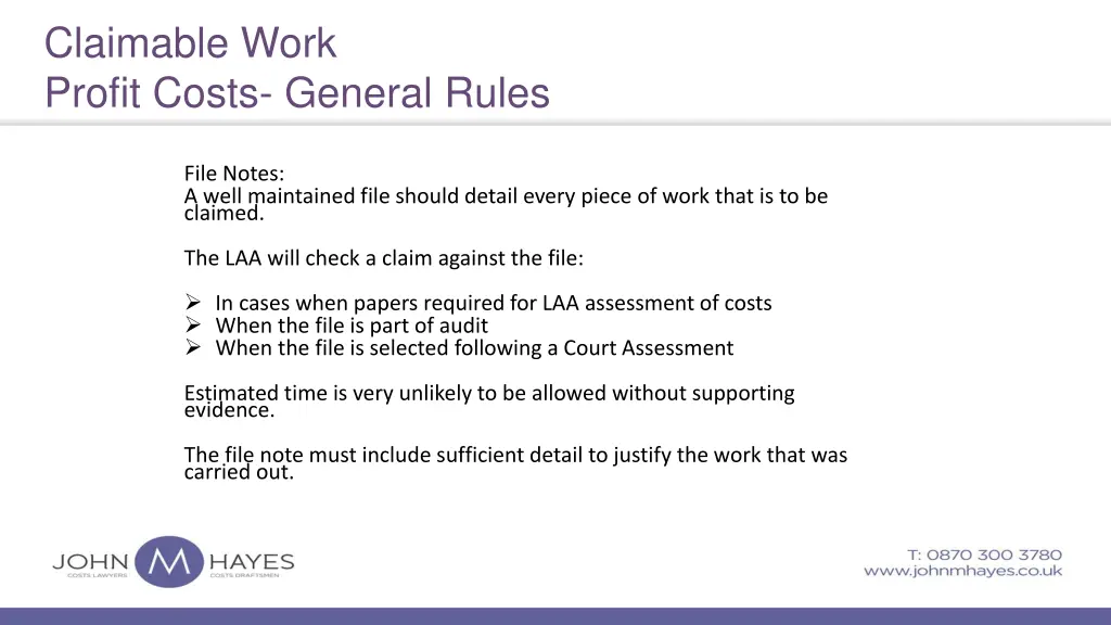 claimable work profit costs general rules 1