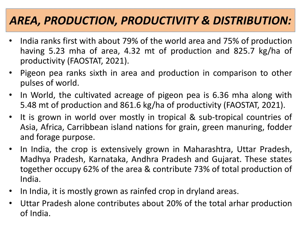 area production productivity distribution