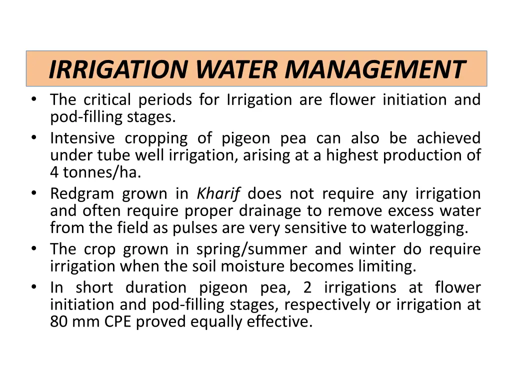 irrigation water management the critical periods