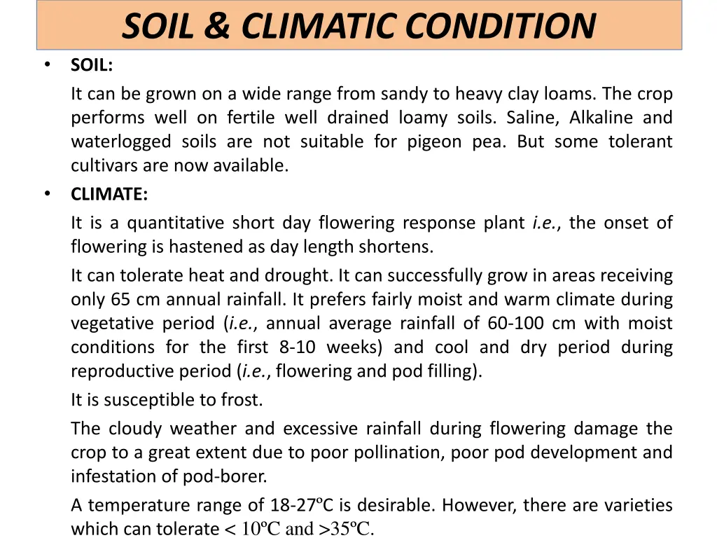 soil climatic condition