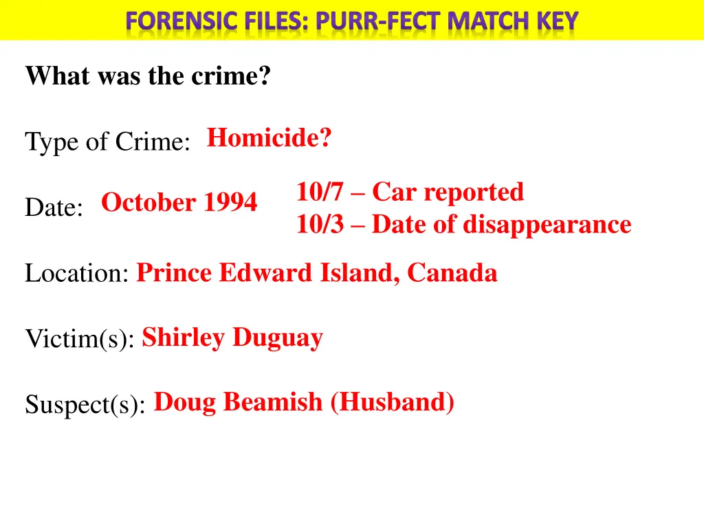 forensic files purr fect match key