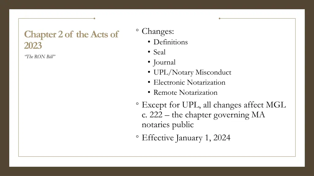 changes definitions seal journal upl notary