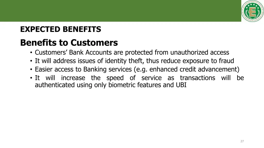 expected benefits benefits to customers customers