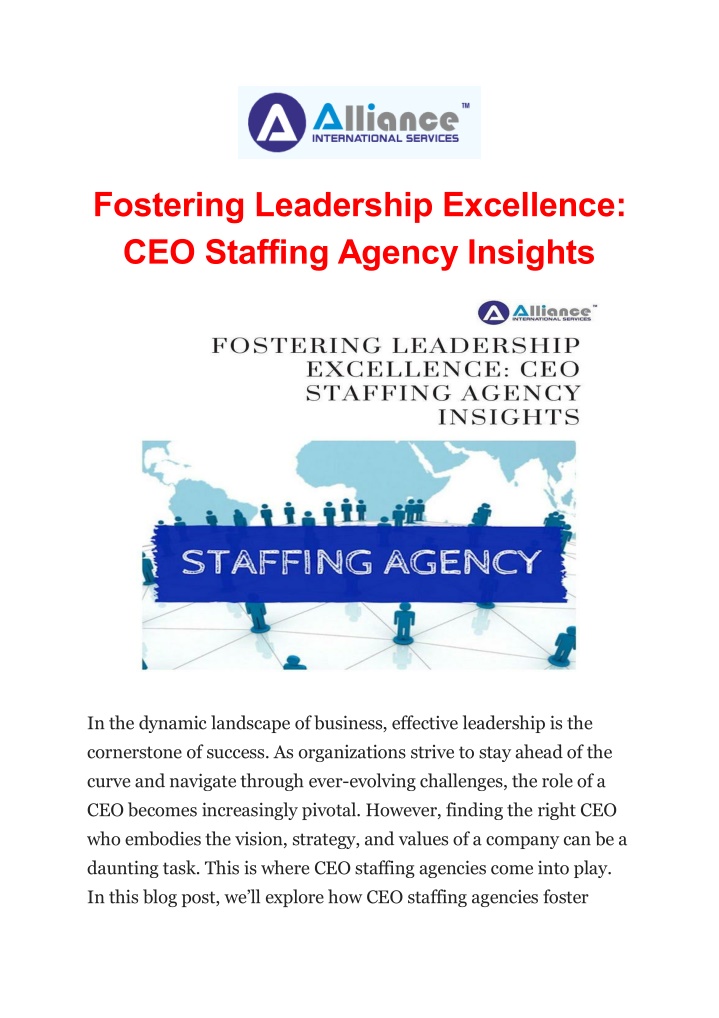 fostering leadership excellence ceo staffing